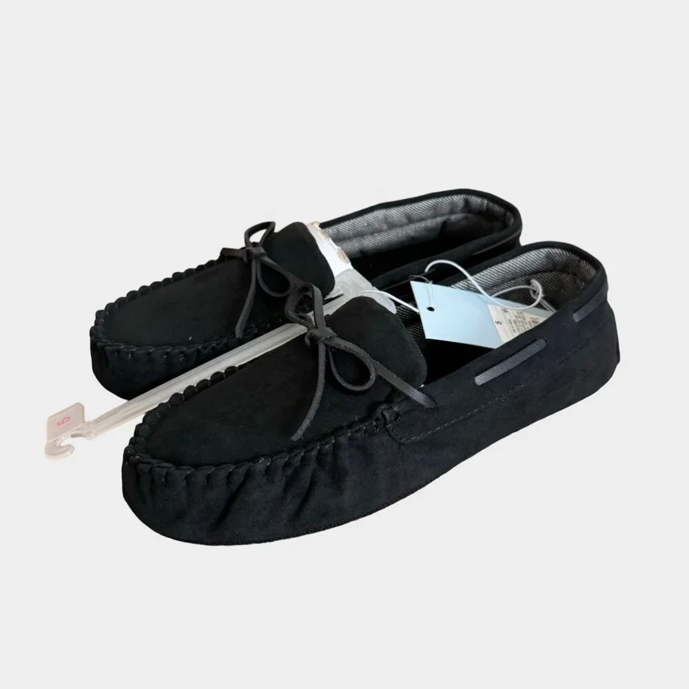NEW Cat & Jack Boys' Lionel Moccasin Slippers - Black - Size 5